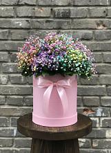 Цветочная композиция из Гипсофила и Розы в шляпной коробке в Синих Липягах
