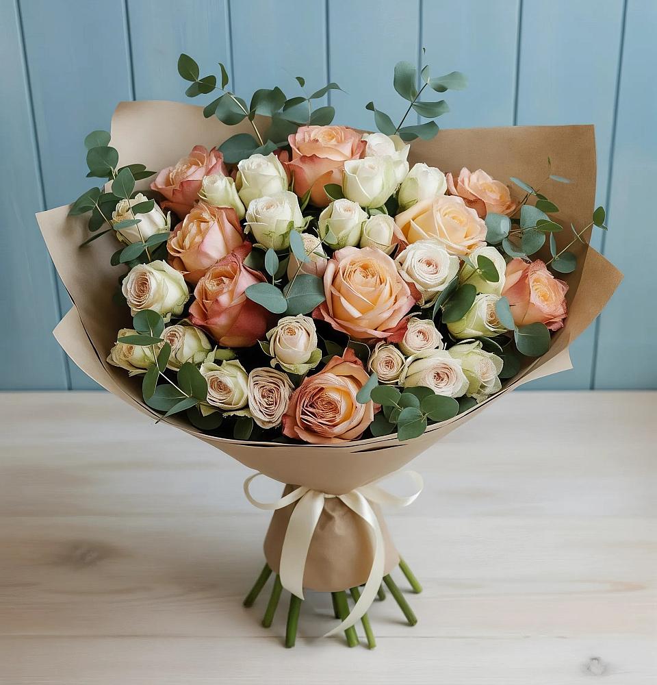 Букет цветов из: Альстромерии и Розы в Синих Липягах