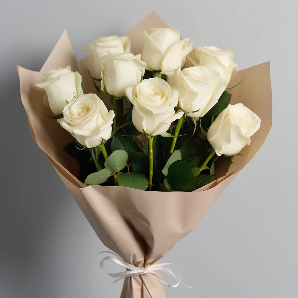 Букет 9 Белых роз Эдлесс Лав в Синих Липягах