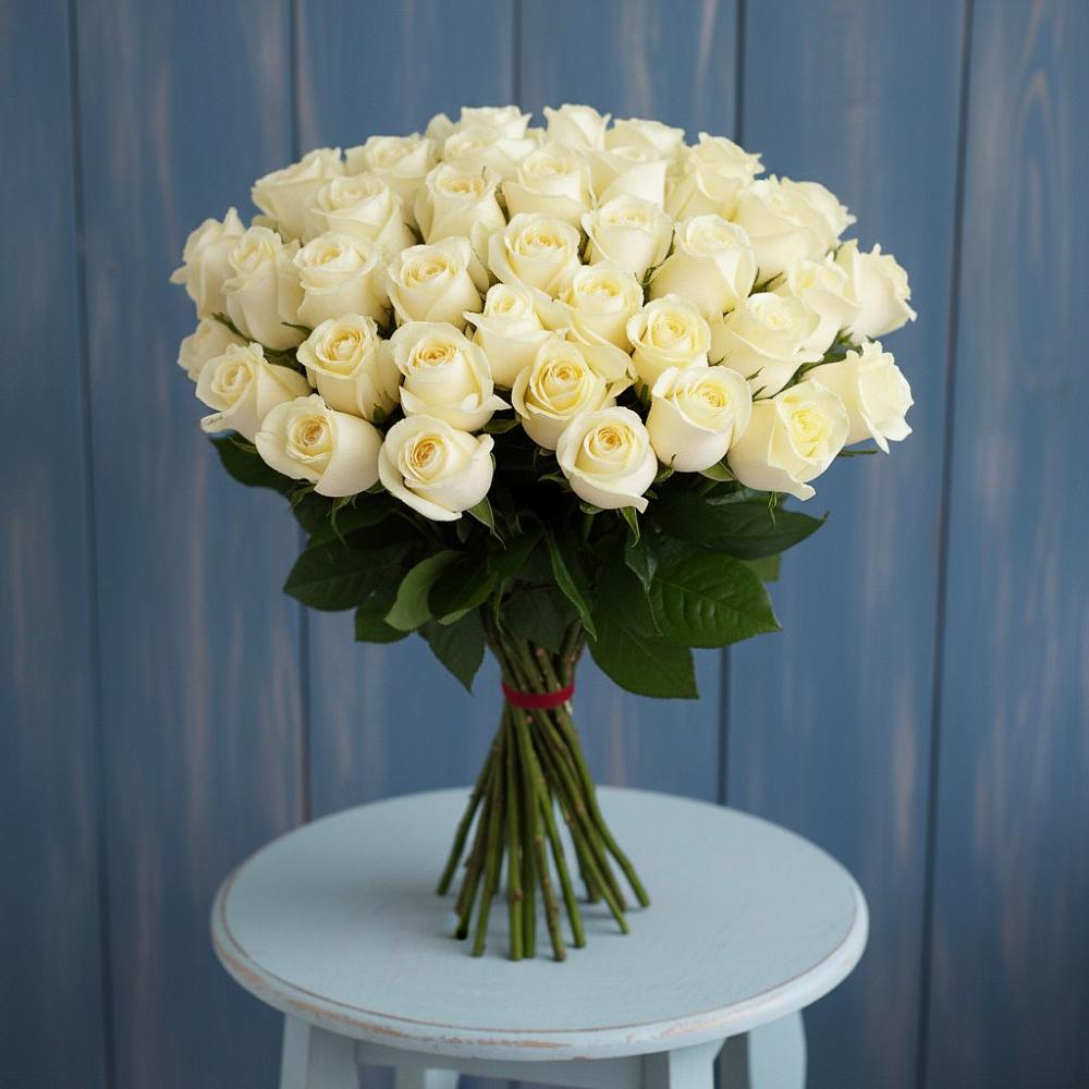 Букет 51 Белая роза Эдлесс Лав в Синих Липягах