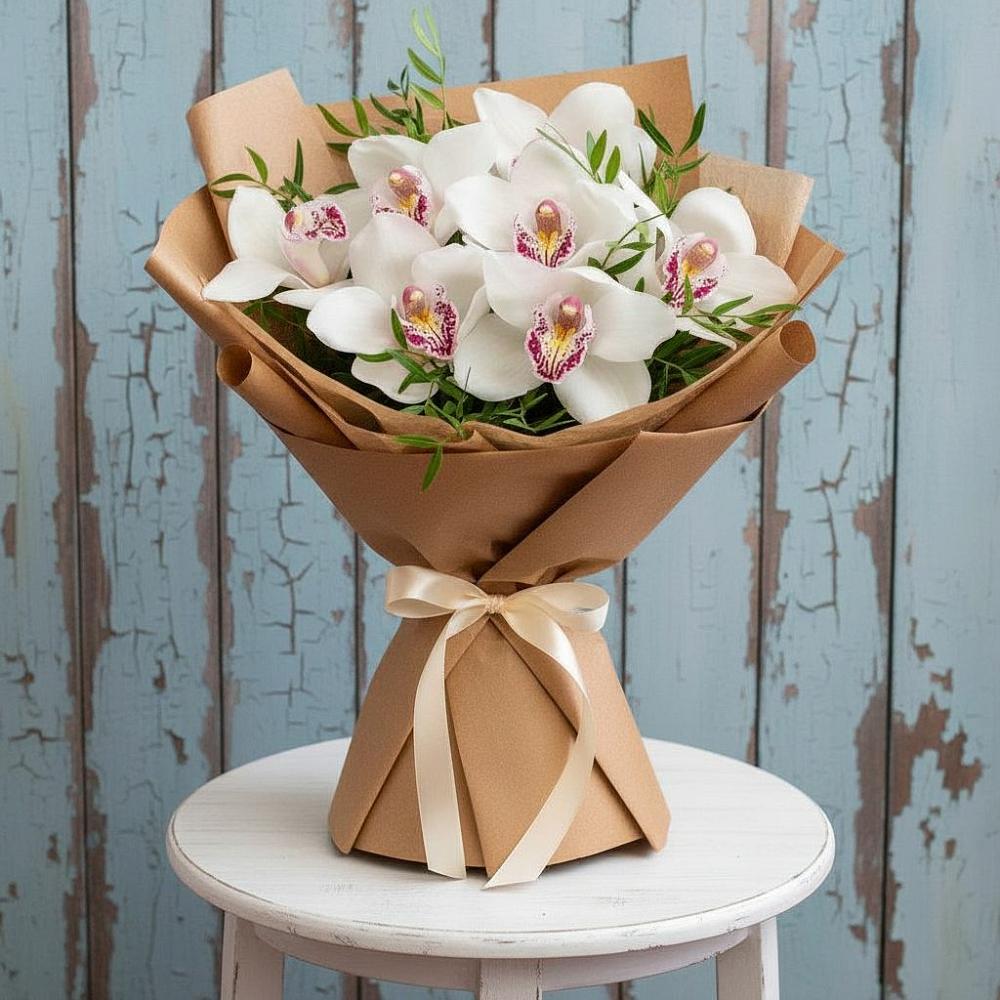 Букет цветов из: Орхидеи и Розы в Синих Липягах