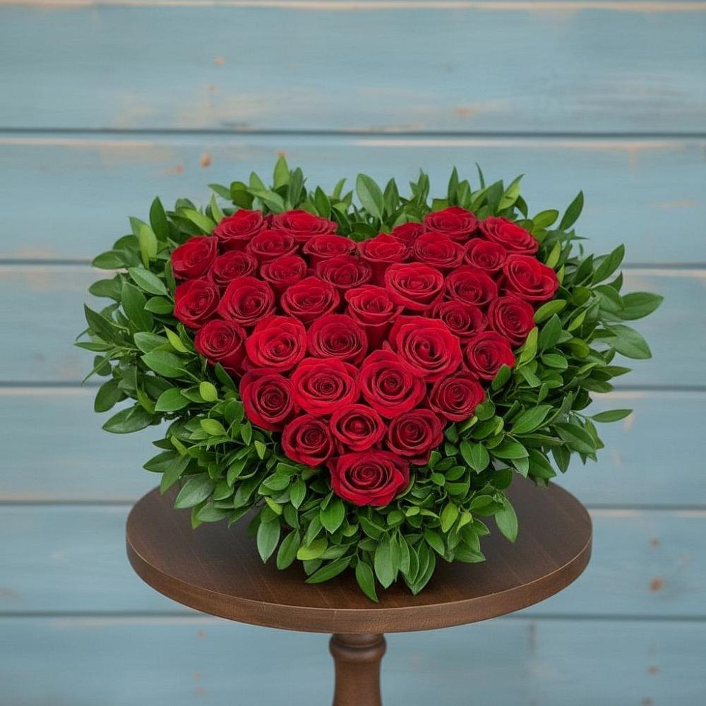 Цветочная композиция из Розы в виде сердца в Синих Липягах