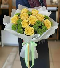 Букет цветов из:  Хризантемы и Розы #REPLACE_PRED# Синих Липягах