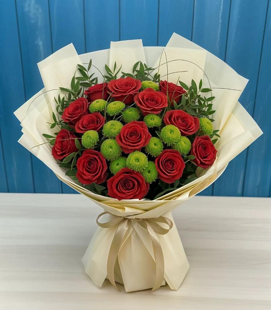 Букет цветов из: Розы и Хризантемы в Синих Липягах